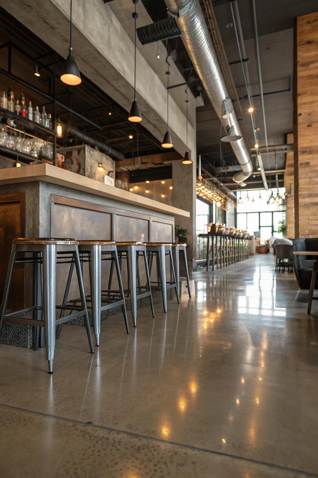 Sleek and modern, concrete flooring adds a touch of industrial chic to your restaurant.