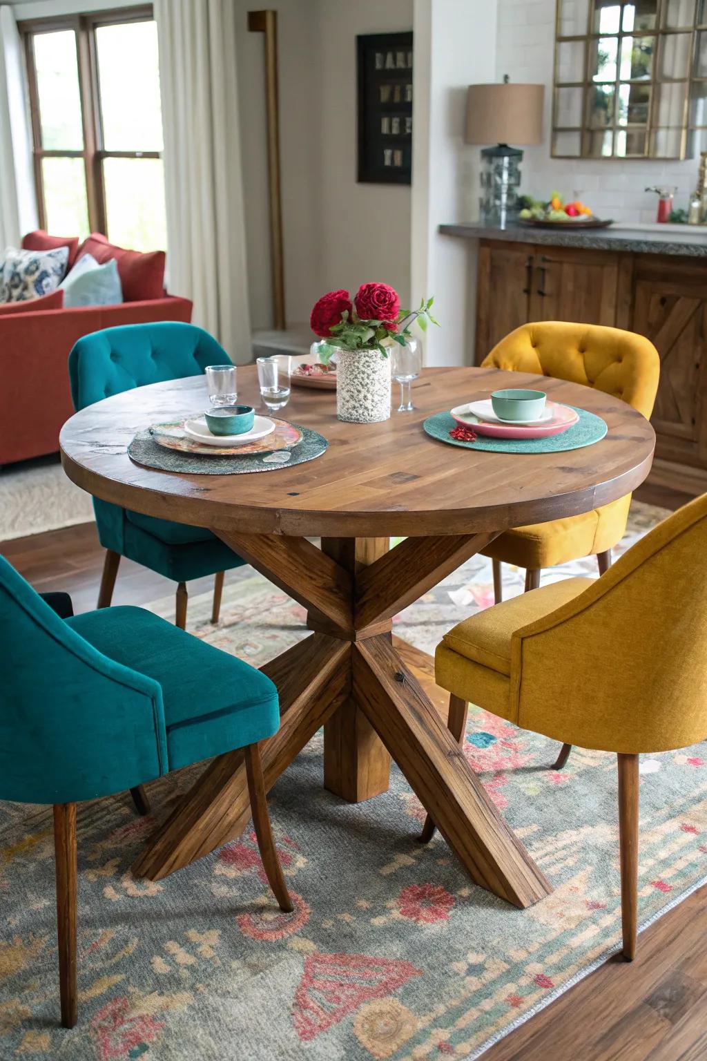 Warm and inviting, a wooden cross base perfectly complements rustic interiors.