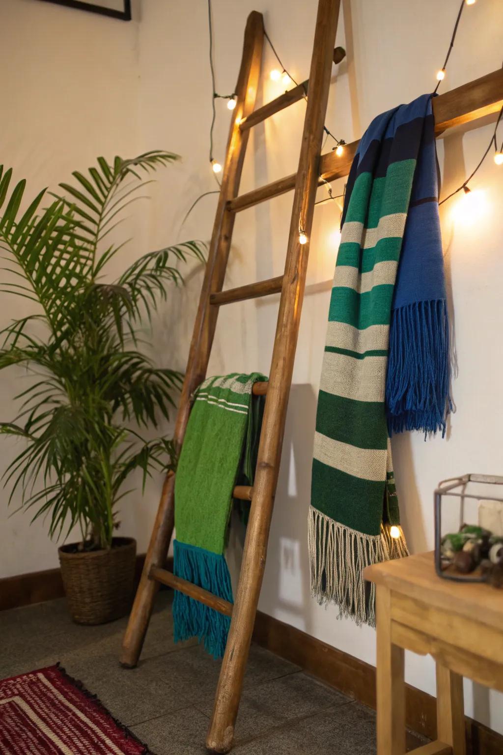 Add rustic charm to your space with a ladder display that's both functional and fashionable.