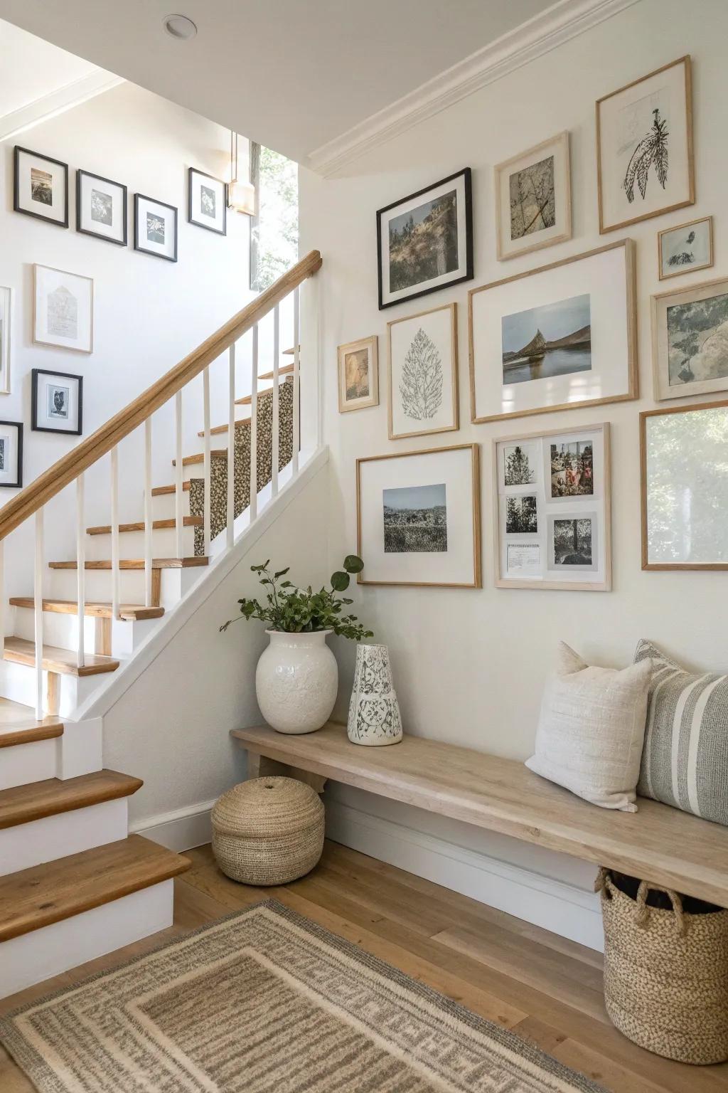 Let your stair landing tell a story with a personal gallery of art and photos.
