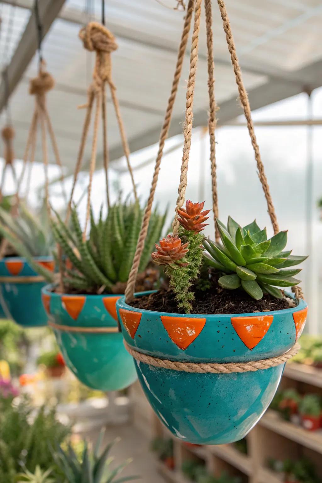 Add a touch of green elegance to your home with hanging succulent planters that float like botanical chandeliers.