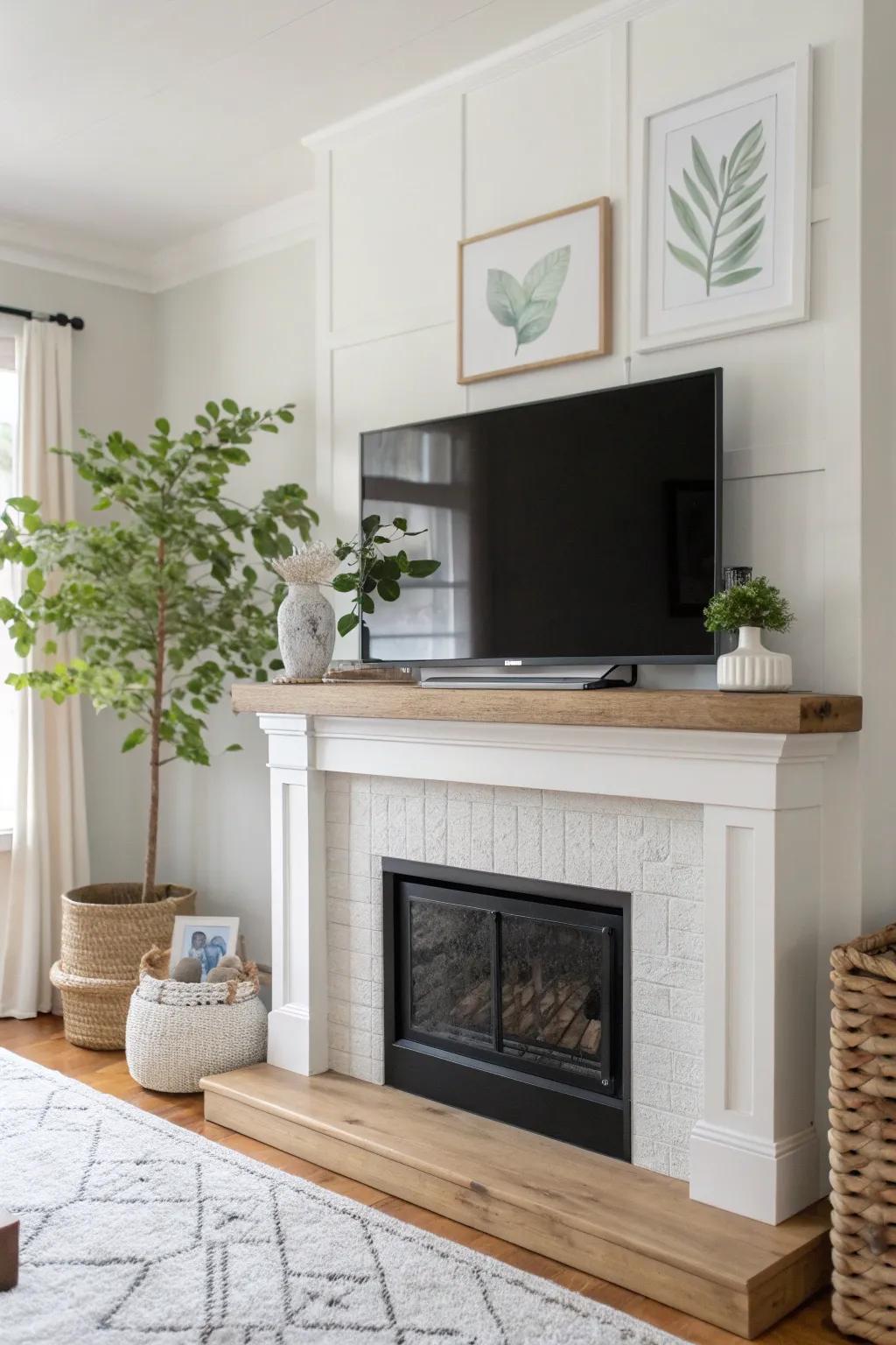 Your mantel is a canvas—decorate it to add charm and personality to your TV setup. 🌿🎨 #MantelDecor