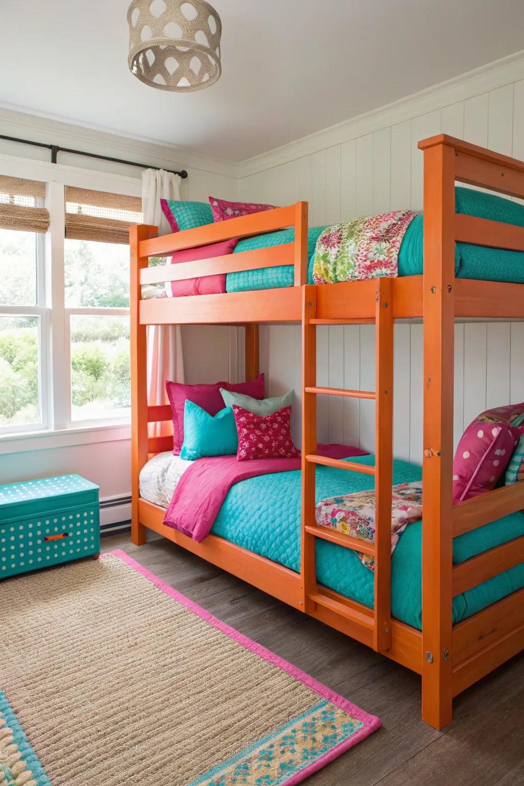 Maximize space and fun with this stylish bunk bed setup.