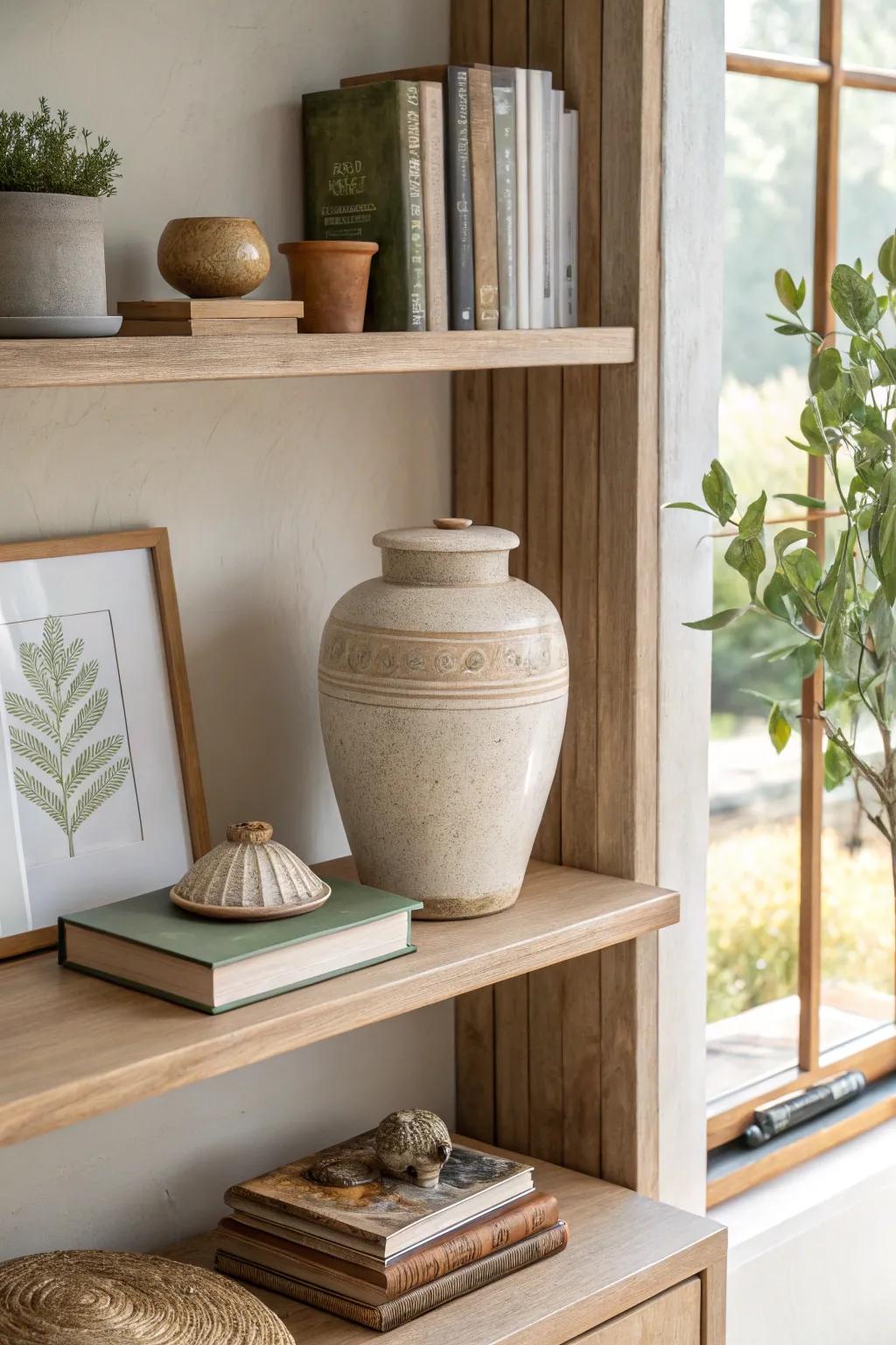 Craft a display that tells a story with meaningful keepsakes and personal mementos.