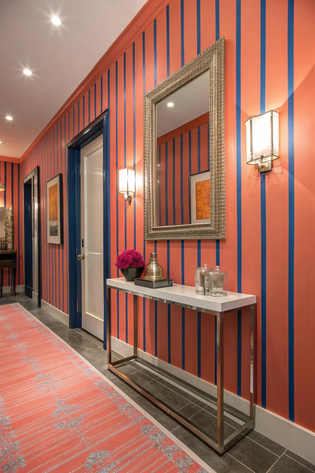 Make a lasting impression with stripes that transform your hallway into a work of art.