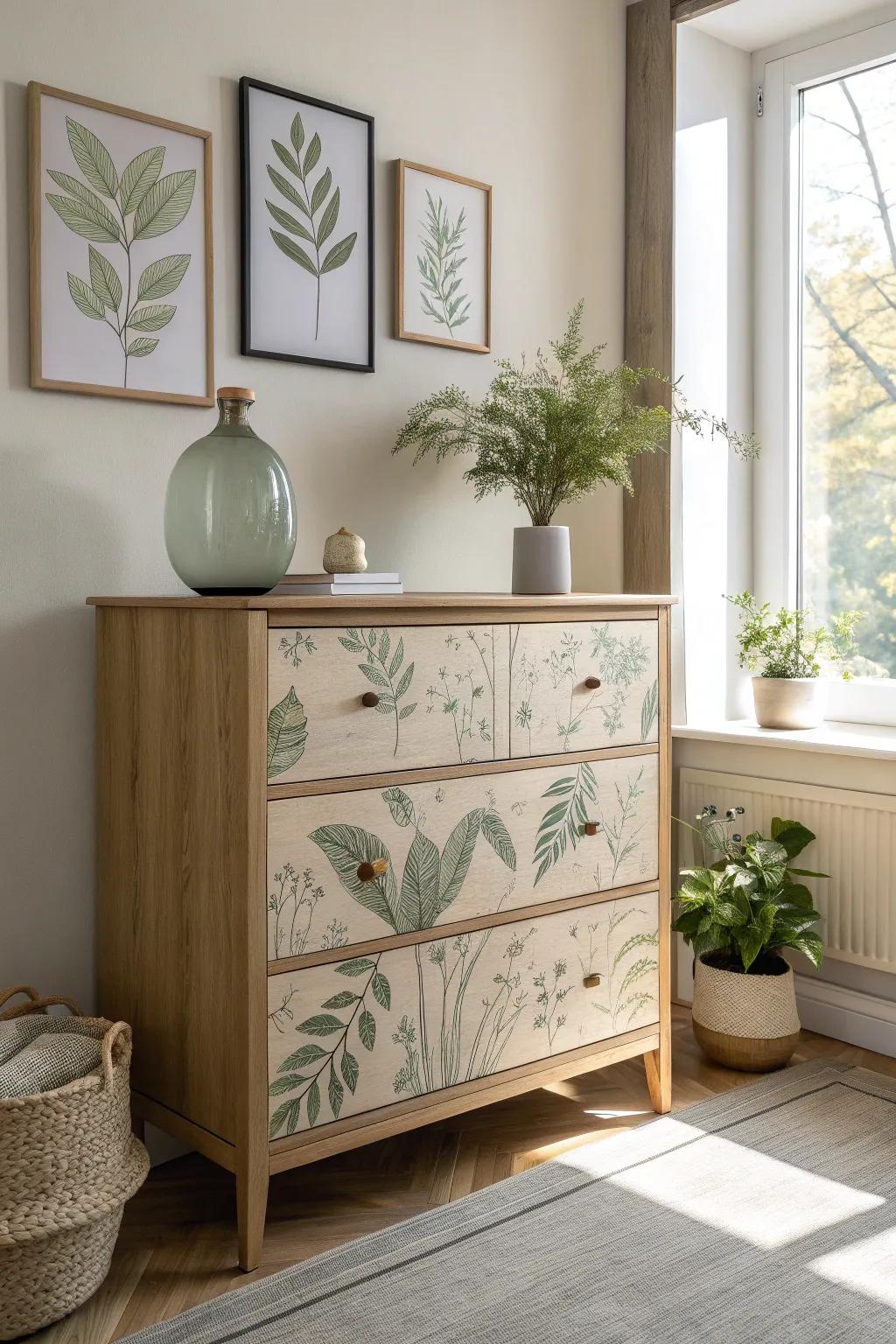 Invite nature indoors with calming botanical prints. #GreenLiving #NatureInspired