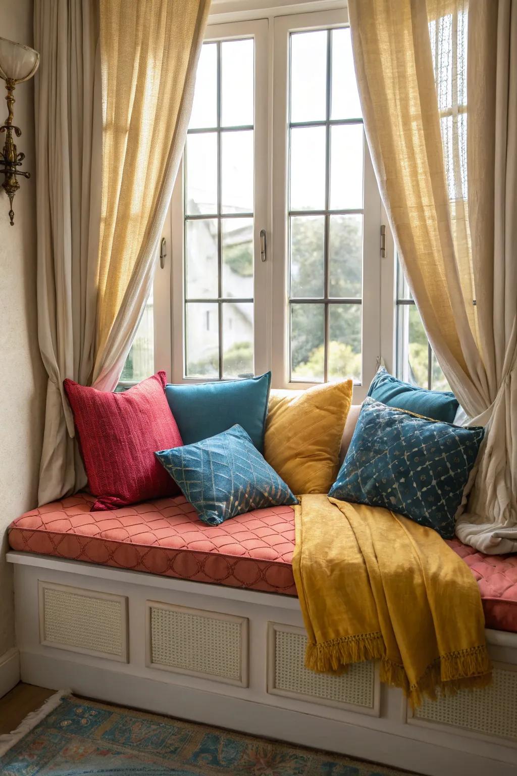 Layer on the cushions and pillows for a window seat that's as cozy as it is stylish.