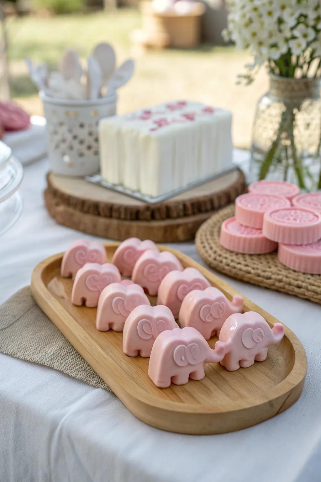 Delight your guests with elephant-shaped soaps as a sweet memento of a special day. #PartyFavors #BabyShowerGifts 🎁