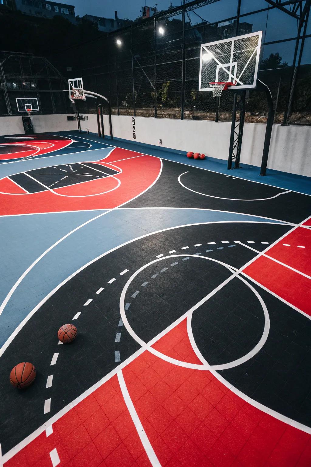 Abstract art adds a bold, contemporary flair to any basketball court. 🎨 #AbstractArt #CreativeDesign