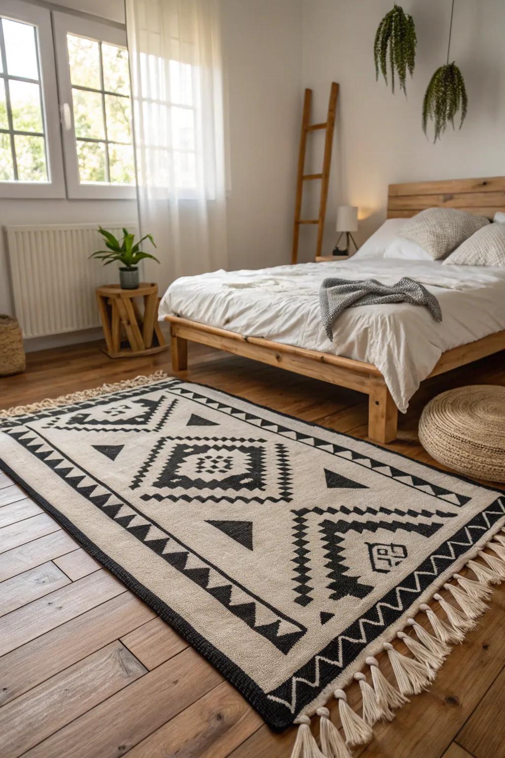 Anchor your space with a statement geometric rug. #RugDesign #HomeStyling