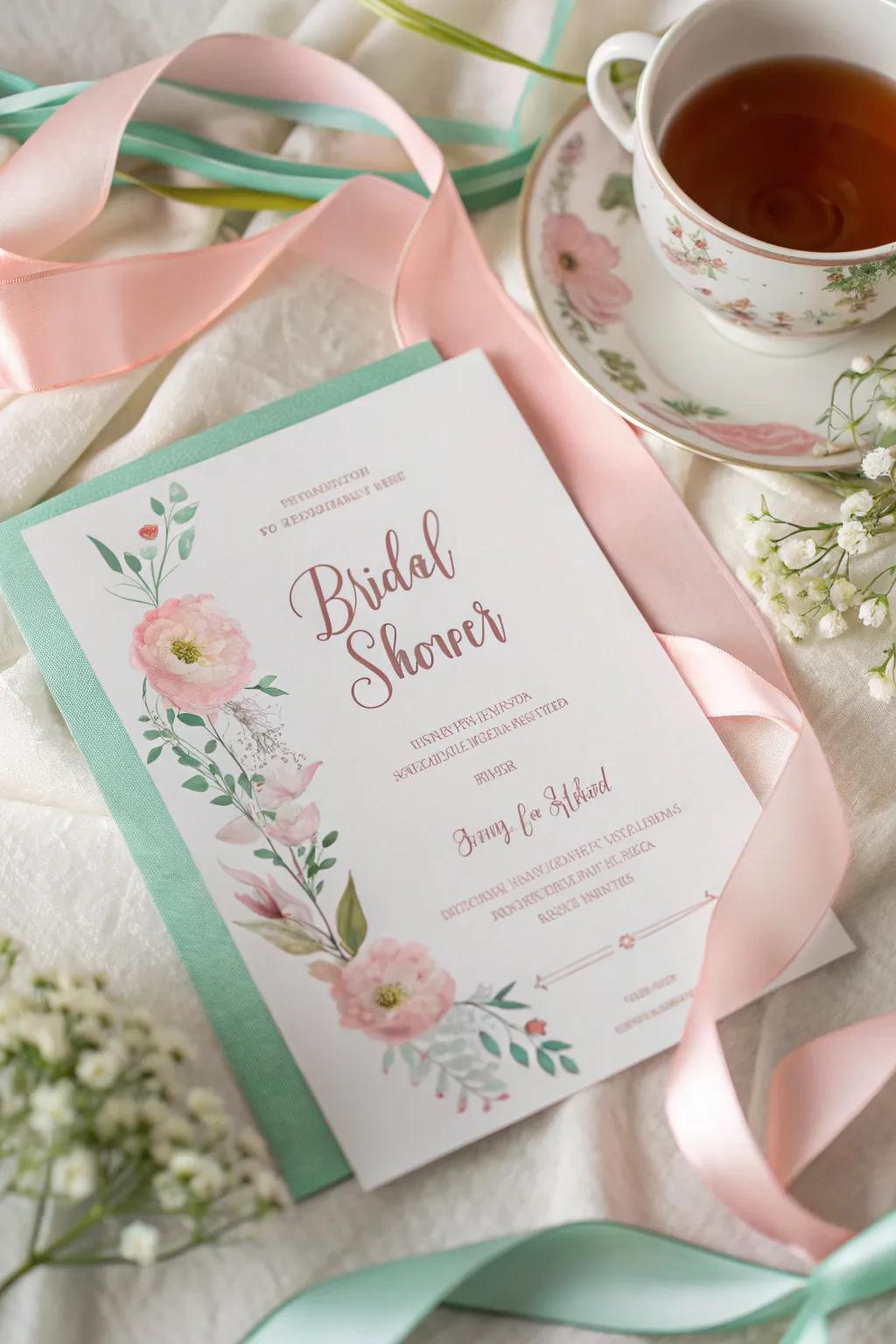 Pastel shades bring a sense of calm and timeless beauty to your bridal shower card.