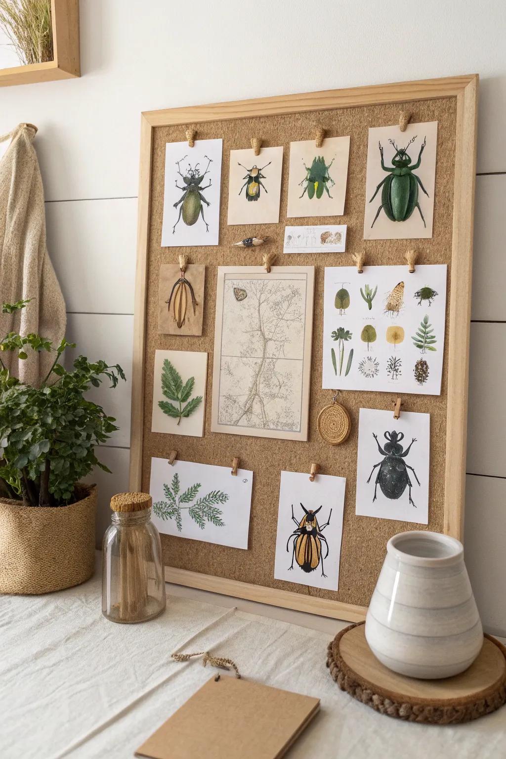 Create an educational focal point with a bulletin board dedicated to insect life cycles.