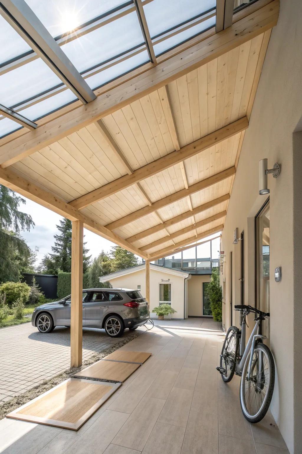 Create an airy atmosphere with an open carport design that invites nature in.