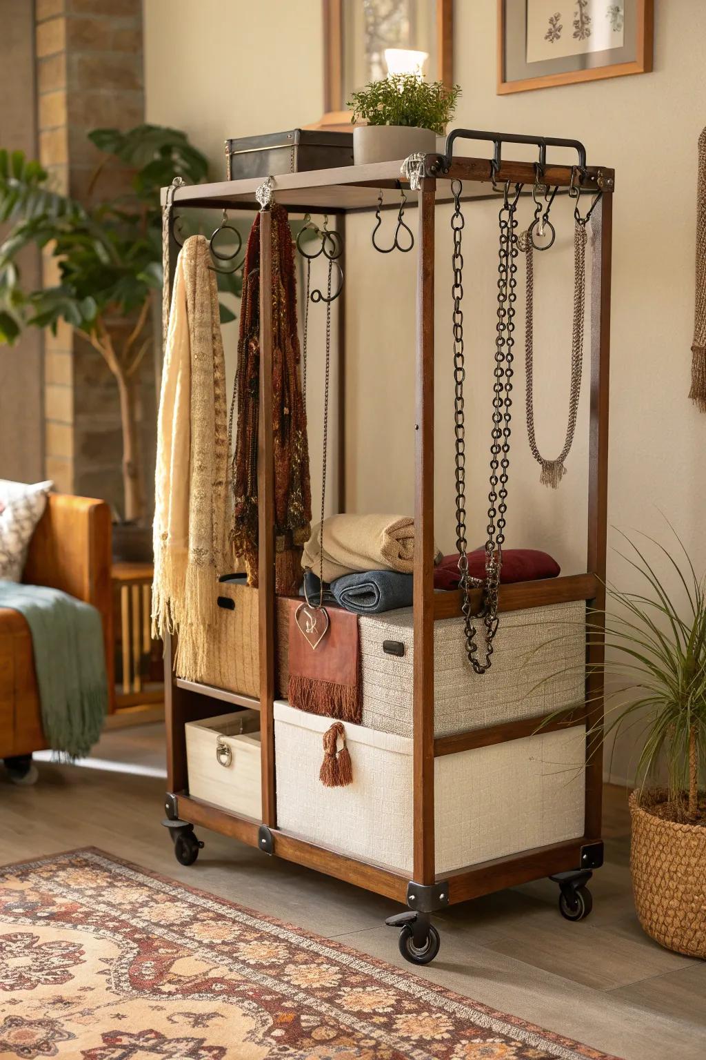 Move your chains with ease using a mobile storage cart, perfect for flexible spaces.