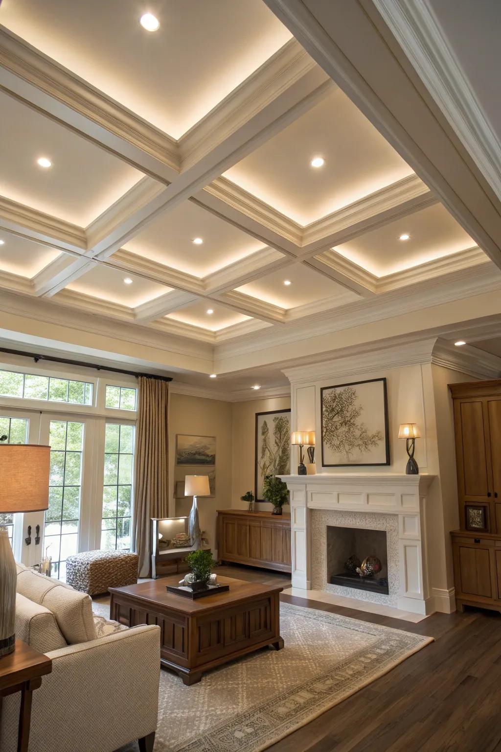 Cove lighting brings a sophisticated glow to coffered ceilings, perfect for a warm ambiance. 💡 #CoveLighting #BedroomGoals #InteriorDesign