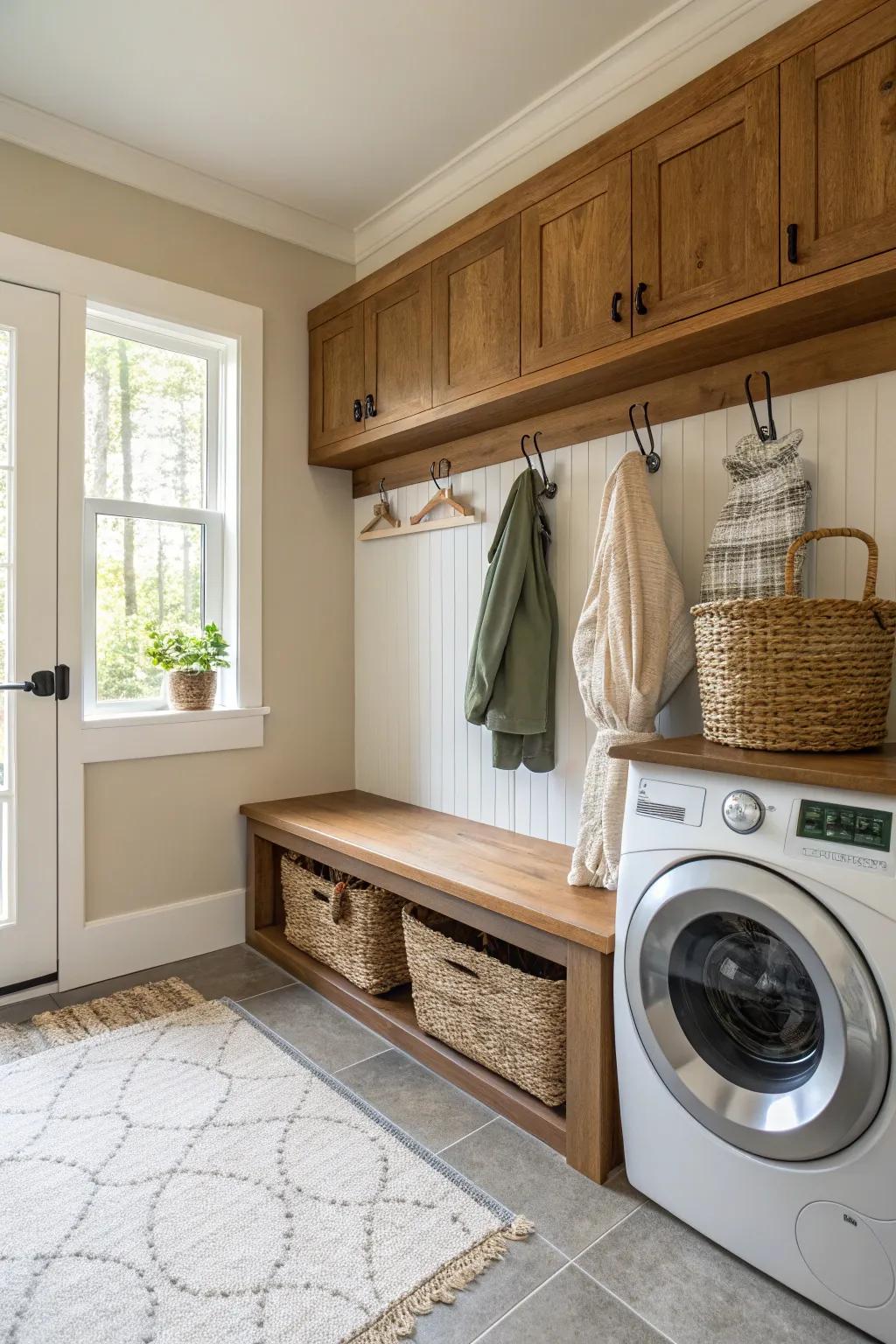 Combine practicality and style by integrating your laundry corner with a mudroom space.