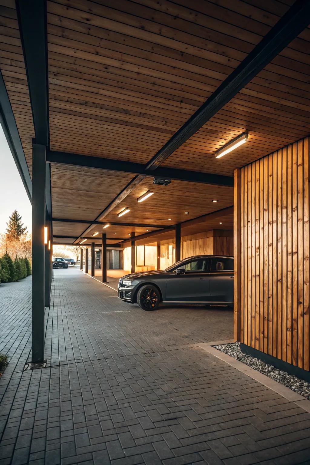 Achieve durability and style with a harmonious blend of wood and metal in your carport design.