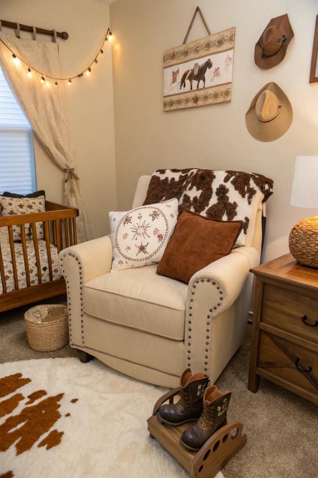 Cowhide patterns bring a touch of the Wild West to your nursery decor.