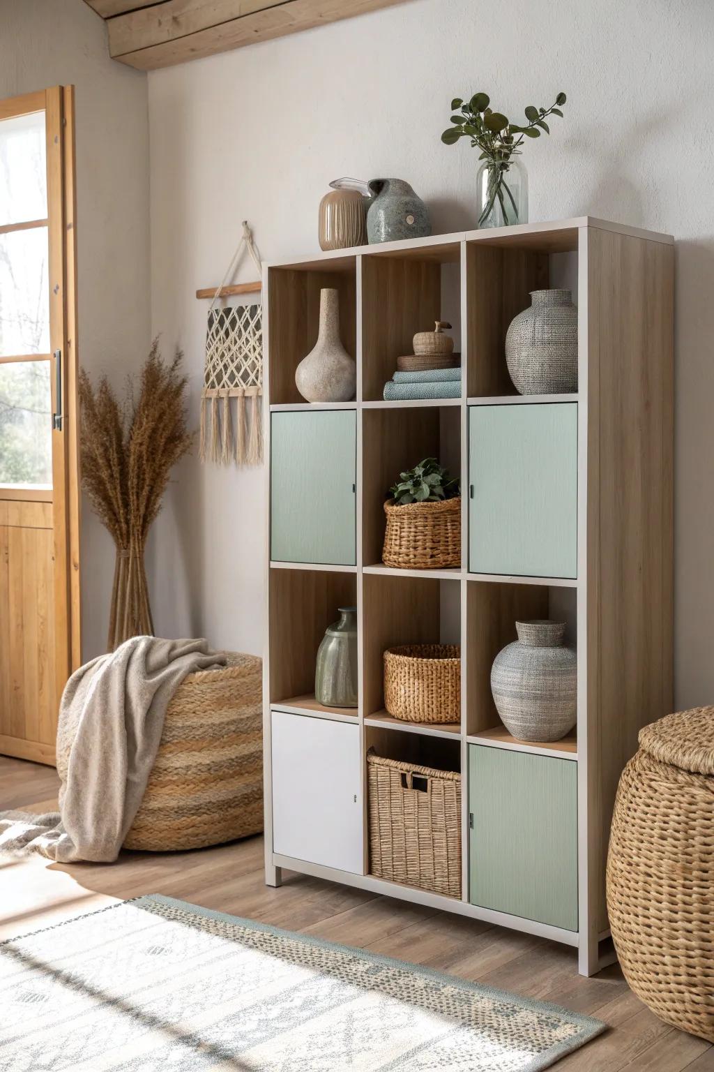 Blend display and discretion with a mix of open and closed storage cubes.