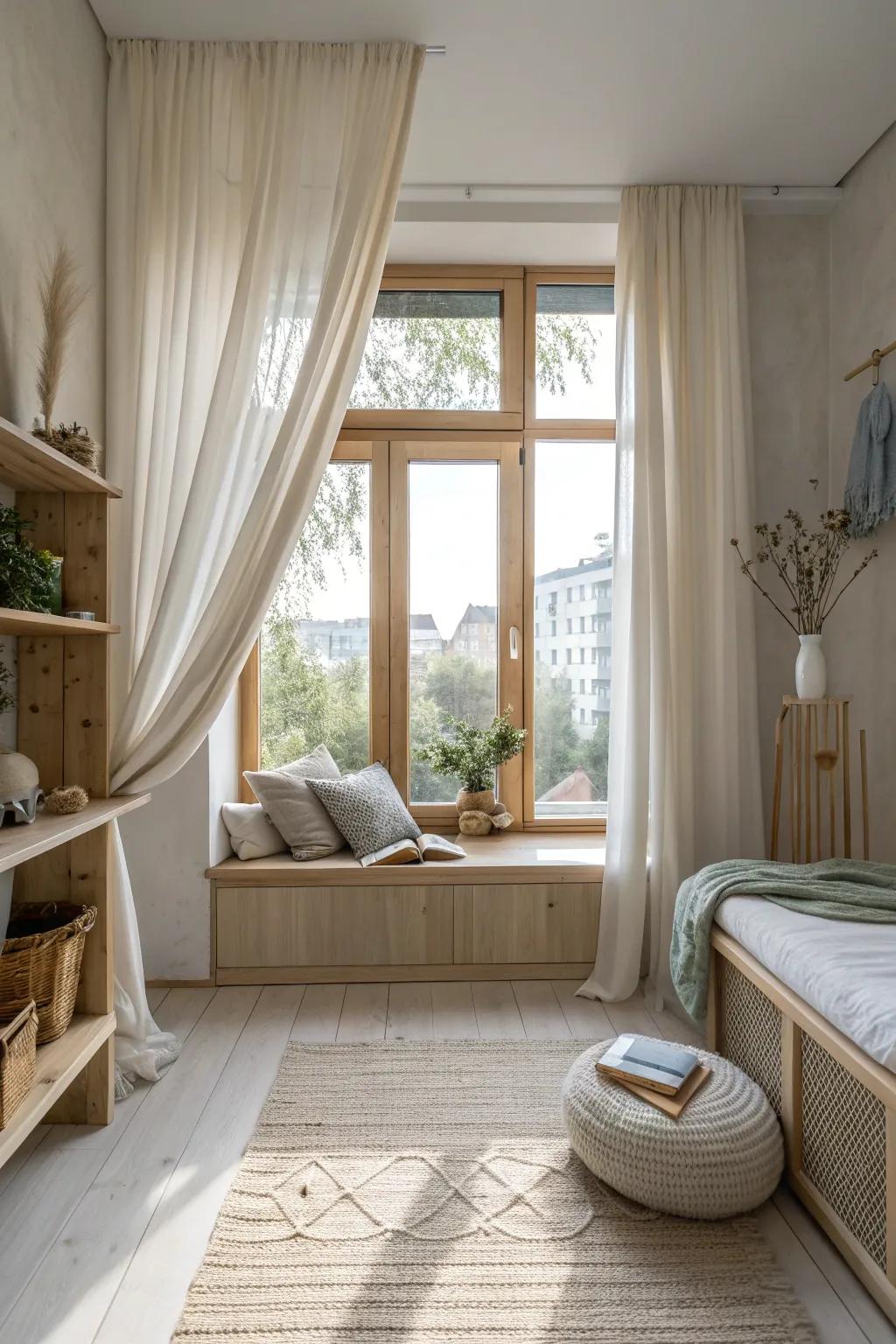 Light up your life with strategic window placements and sheer curtains. ☀️ #NaturalLight #SmallSpaceLiving