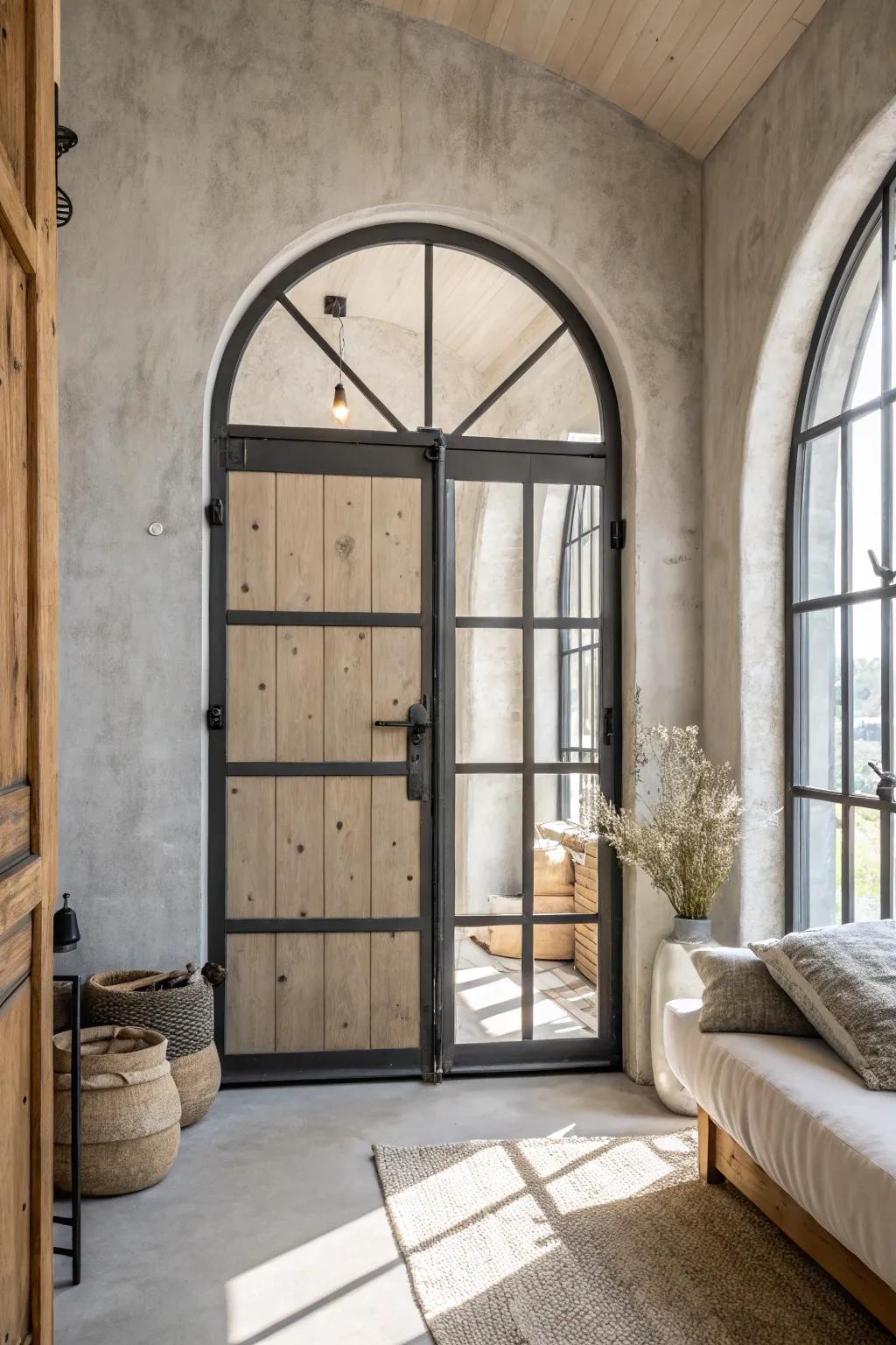 Add a modern edge with industrial-style arched doors that make a statement. #IndustrialDesign #ModernAesthetic #HomeTrends