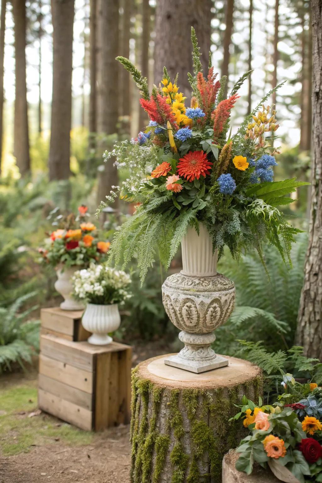 Bring the beauty of the forest indoors with lush floral arrangements. #FloralDesign #NatureInspired