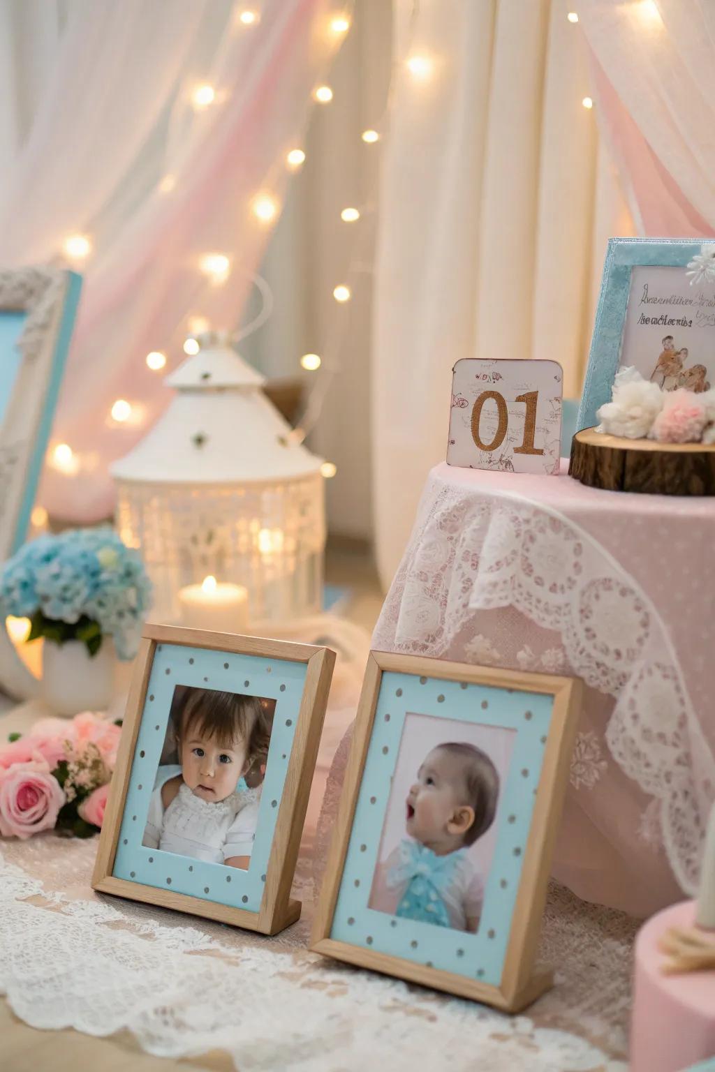Cherish memories with a personalized photo display centerpiece that tells your little one's story. 📸 #Memories #BirthdayDecor