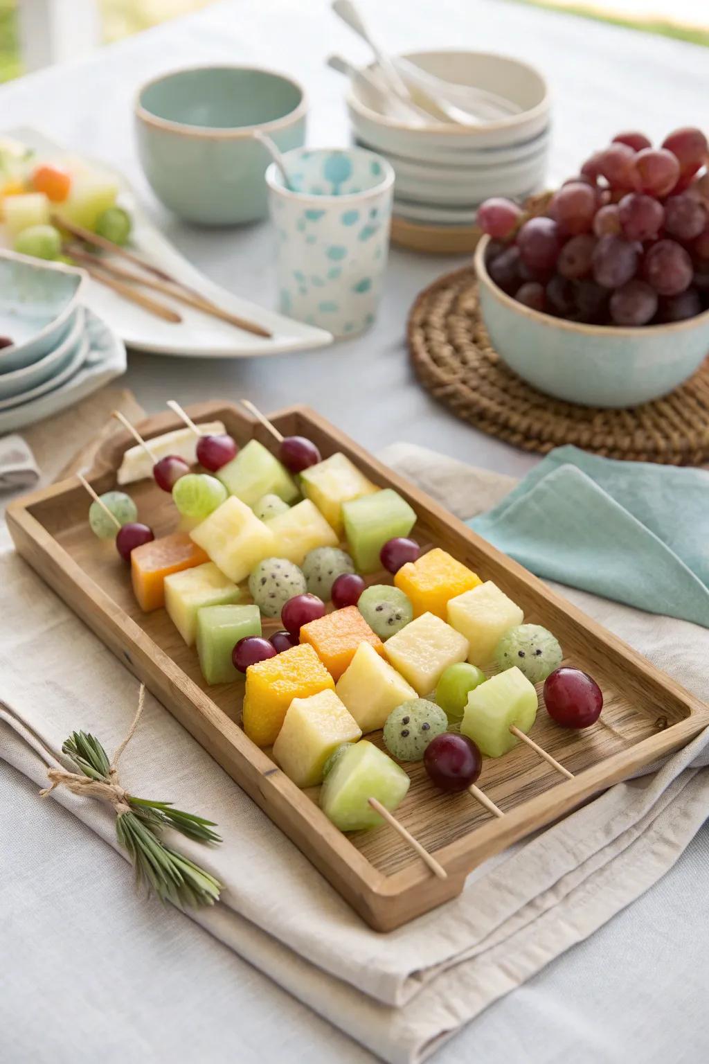Delight your guests with these easy-to-enjoy fruit kabobs, bursting with flavor and fun.