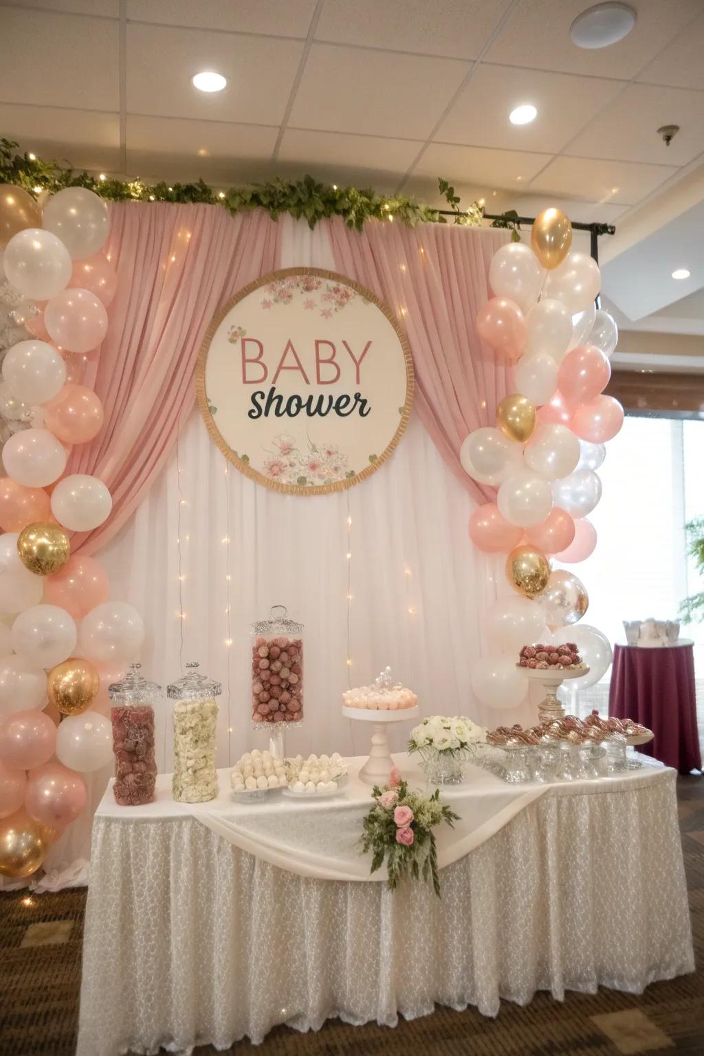 A stunning backdrop can make your candy table the focal point of the celebration. Personalize it with meaningful messages.