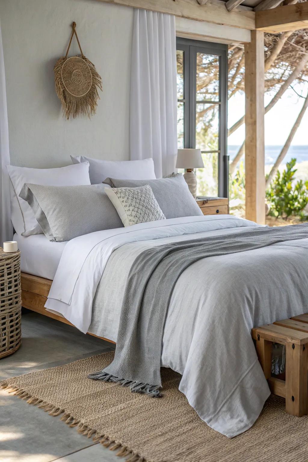 Brighten your bedding with white accents for a fresh and airy feel.