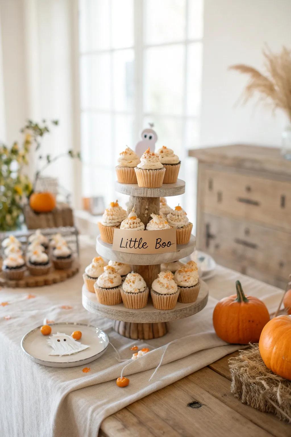 Delight in the sweetness of these 'Little Boo' cupcakes at your Halloween bash!