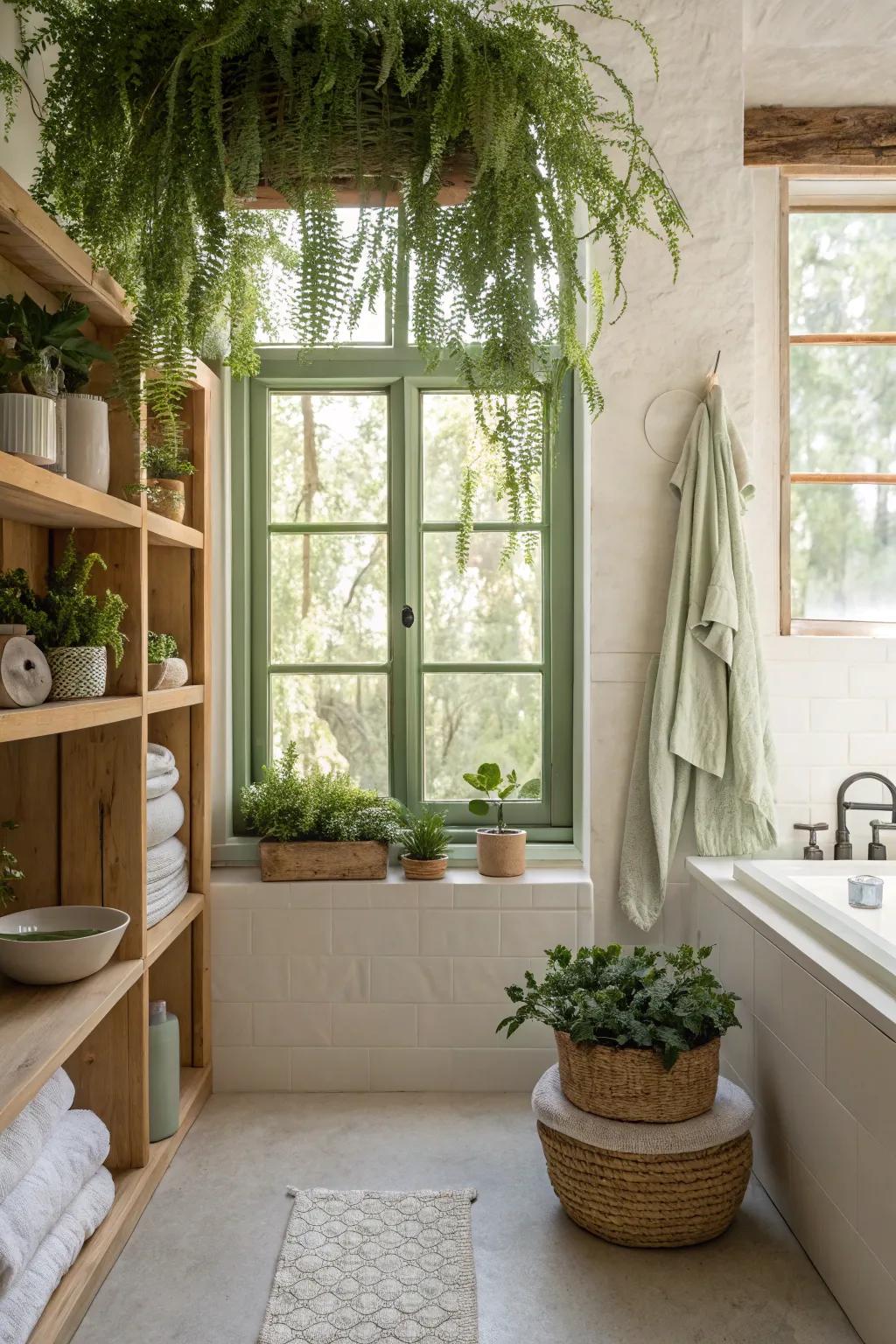 Let natural light enhance your green display by hanging plants near your bathroom window. 🌱 #NaturalLight #HomeInspiration