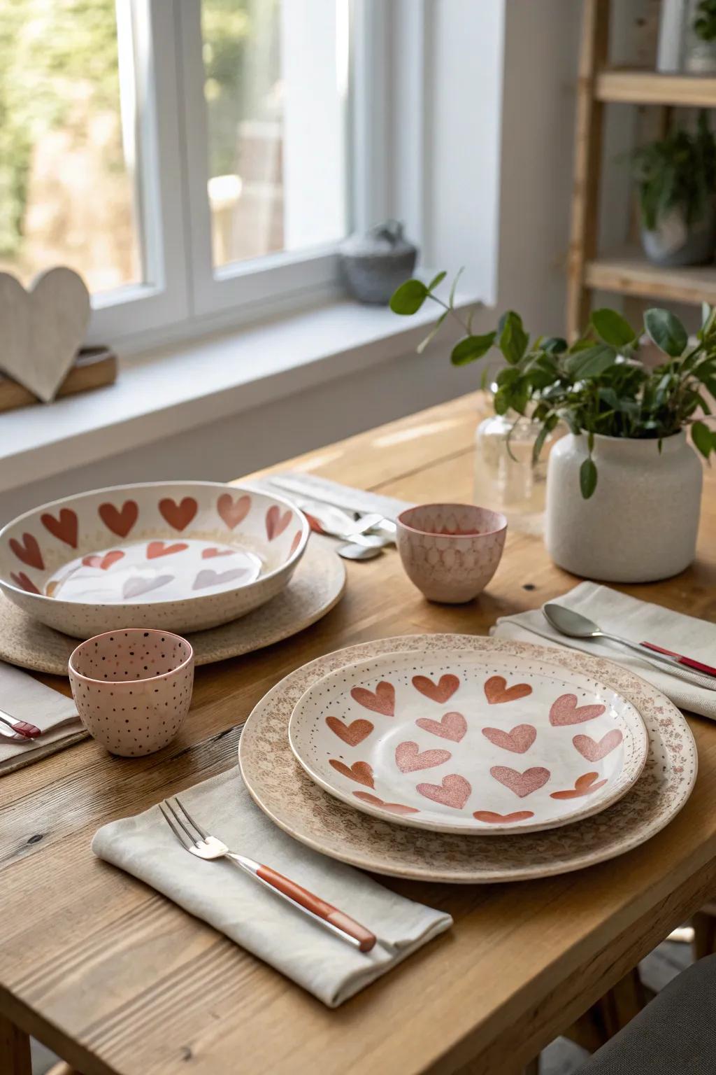 Dine with love using heart-patterned tableware that makes every meal special.