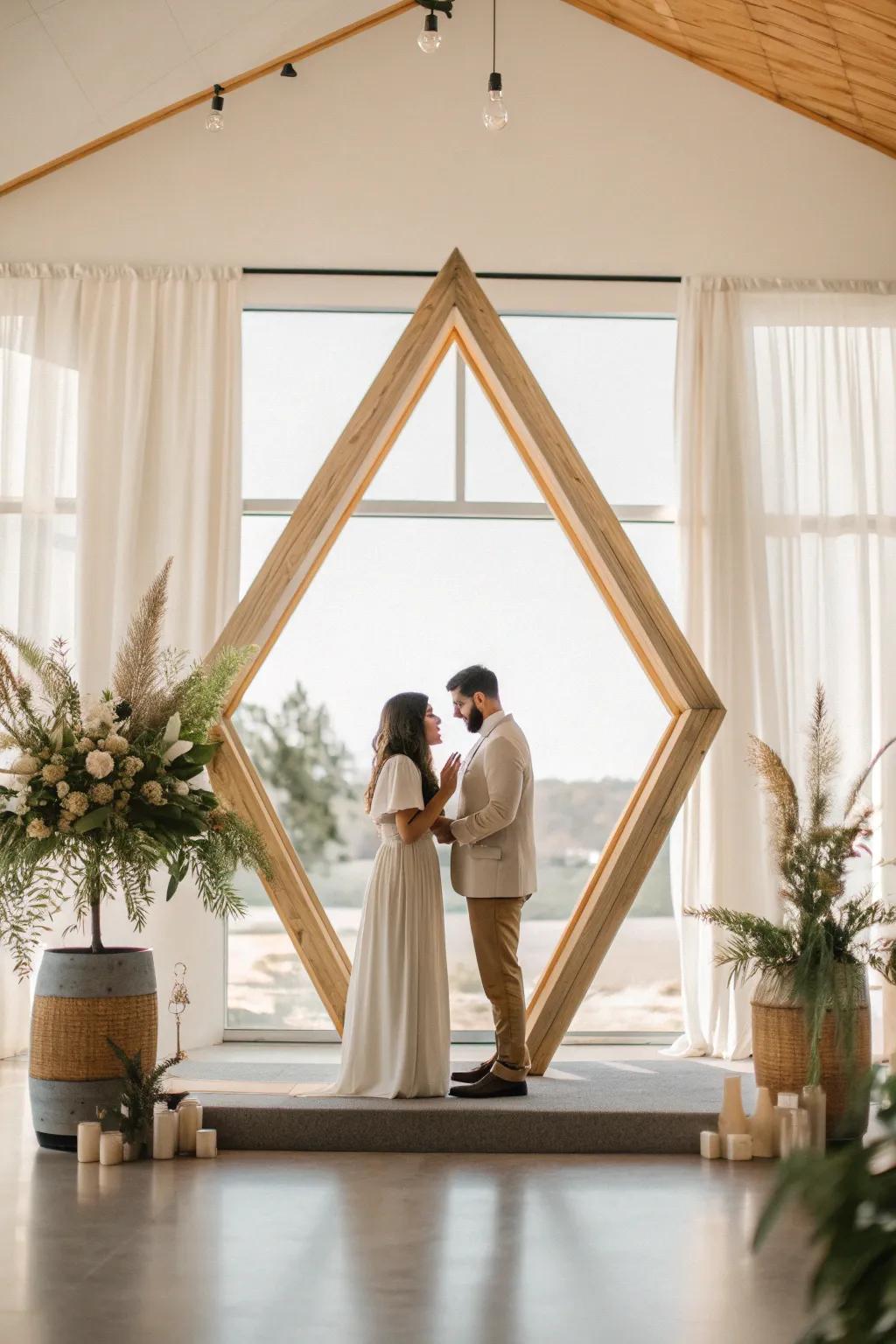 Make a statement with a bold geometric frame at your altar 🌺 #GeometricDesign #ArtisticAltar