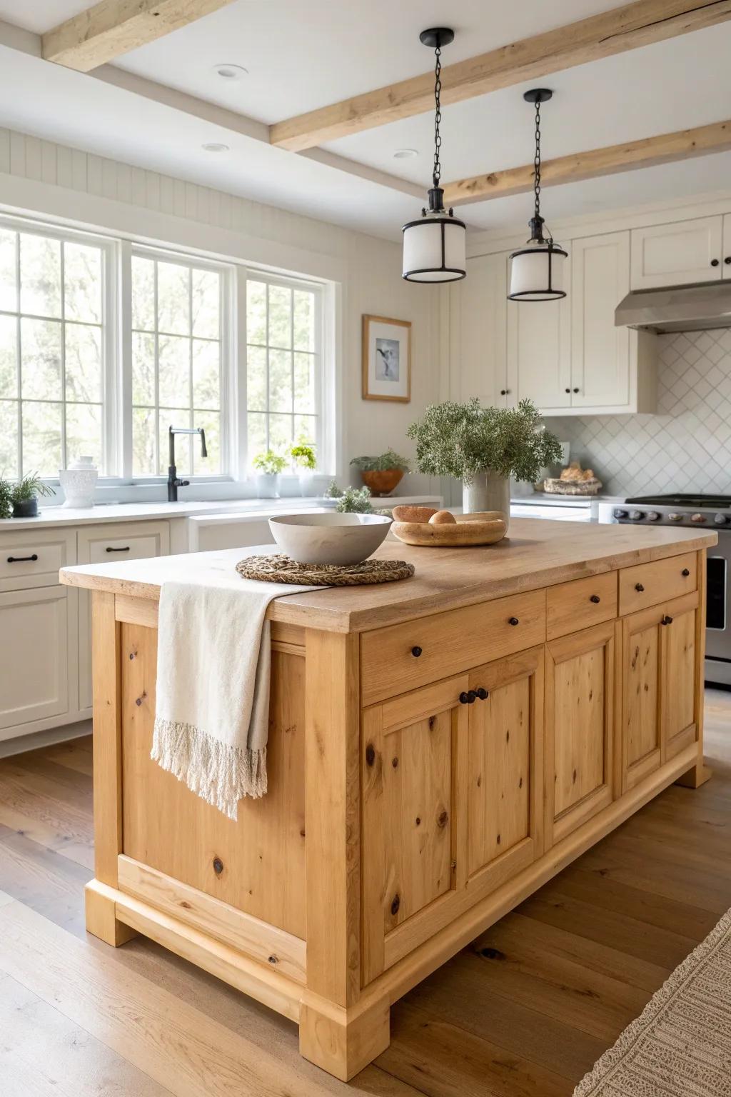 Create a welcoming hub in your kitchen with a versatile knotty pine island. 🍽️ #KitchenIsland #GatheringPlace