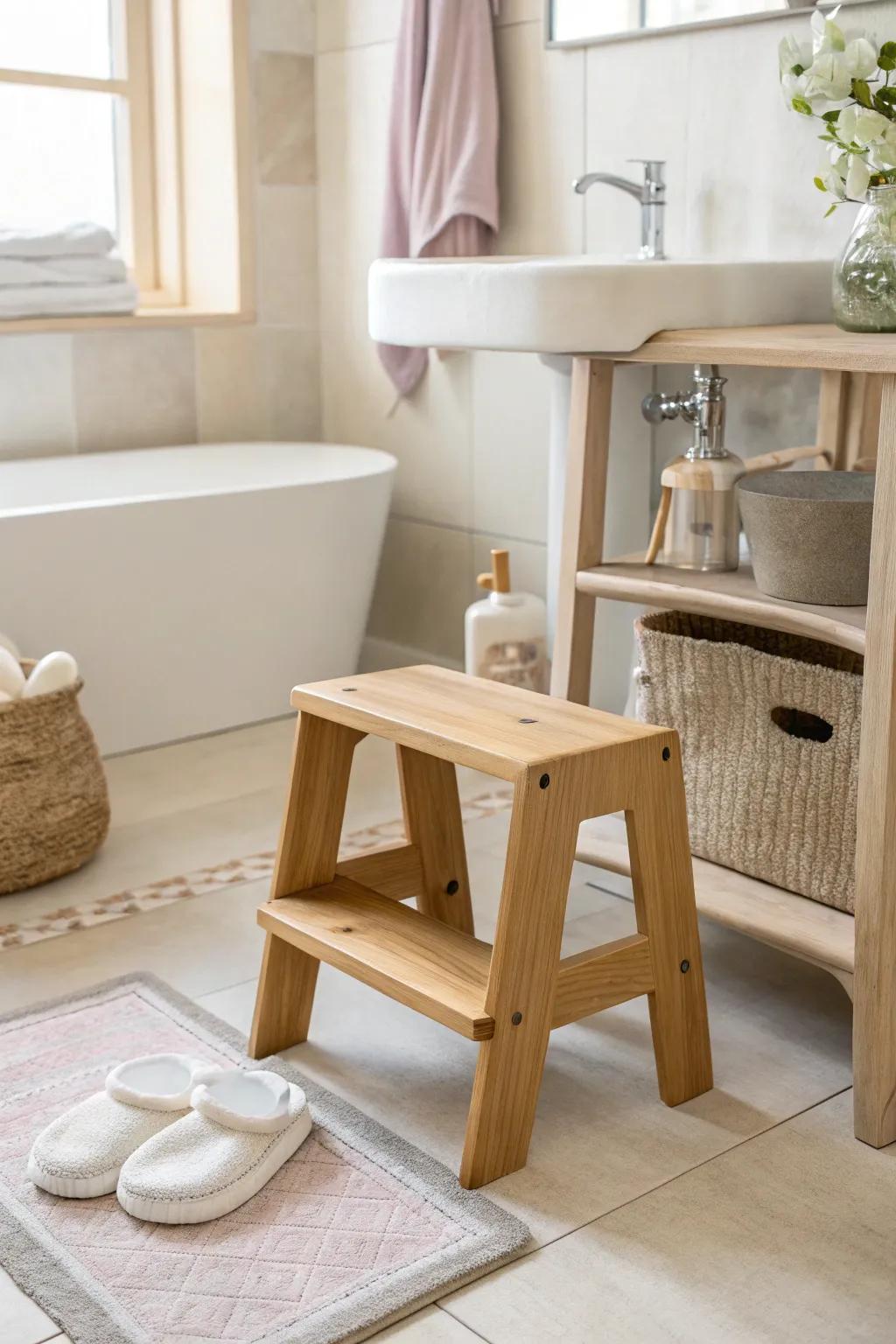 Step up with style! A charming stool adds fun and functionality to any bathroom.