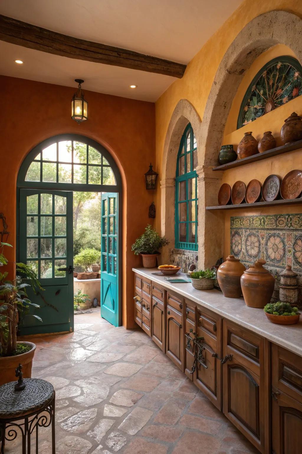 Arched windows bring elegance and light into your kitchen. ✨ #MexicanArchitecture #HomeDesign