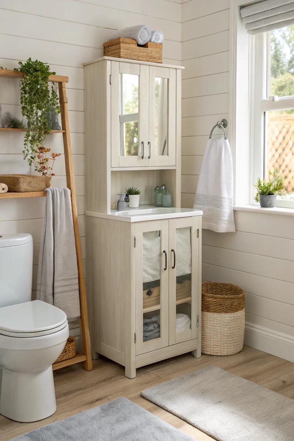 Create the illusion of space with mirrored cabinets that brighten and expand your bathroom.