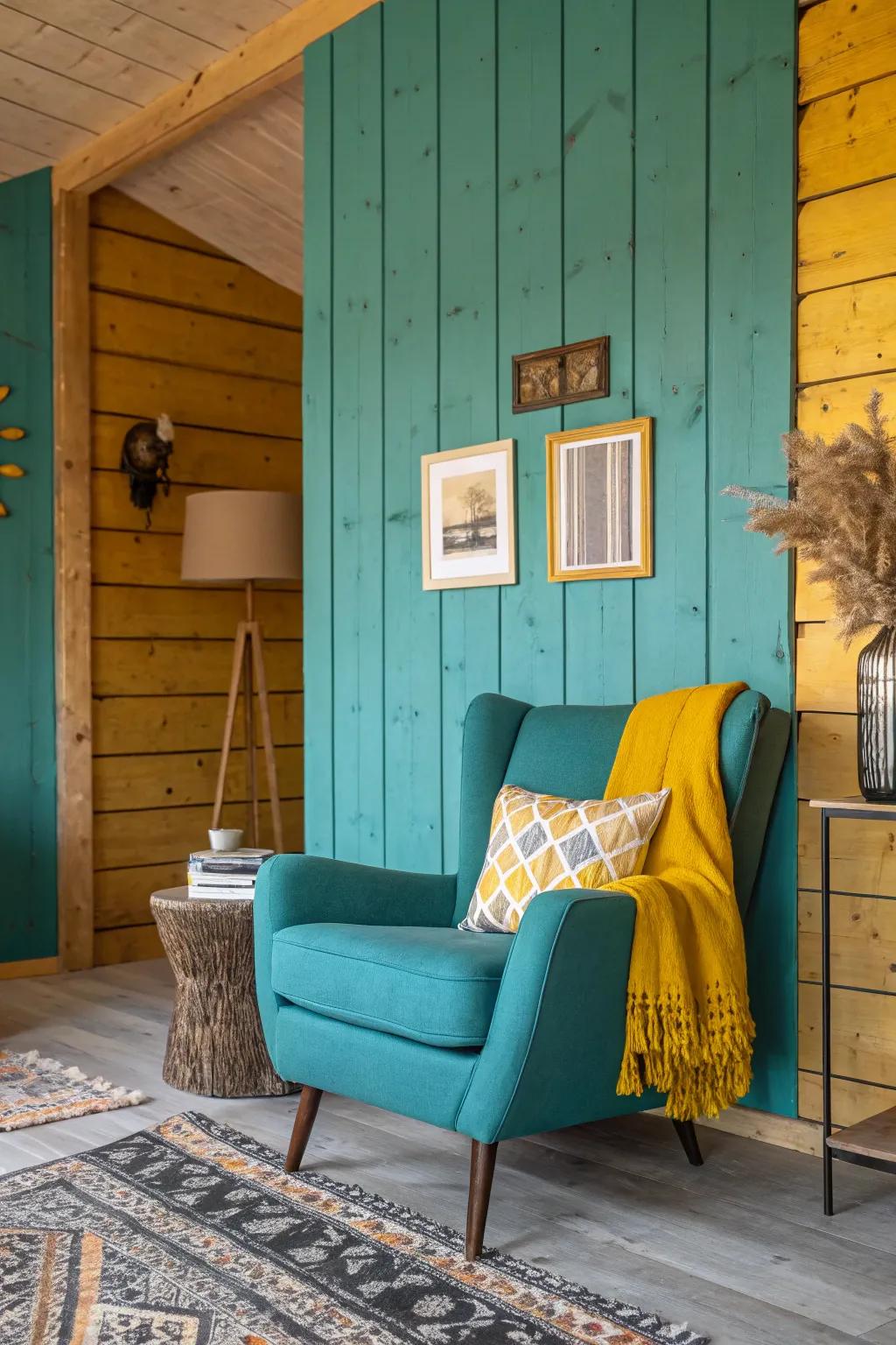 Stained knotty pine walls maintain rustic charm with a modern twist.