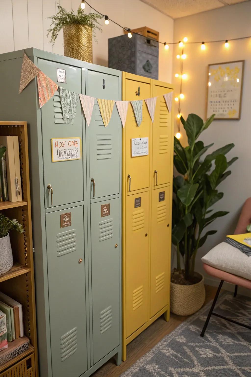 Keep things organized and stylish with lockers featuring charming name tags for each family member.
