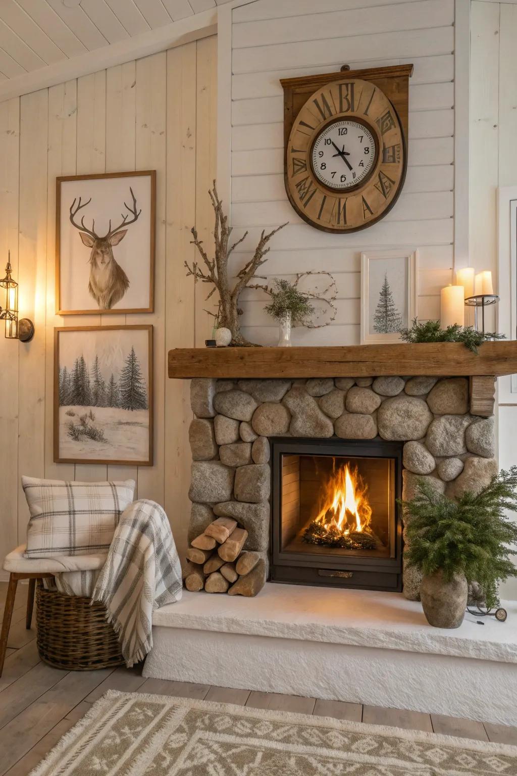Decorative touches bring your rustic fireplace to life, making it uniquely yours.
