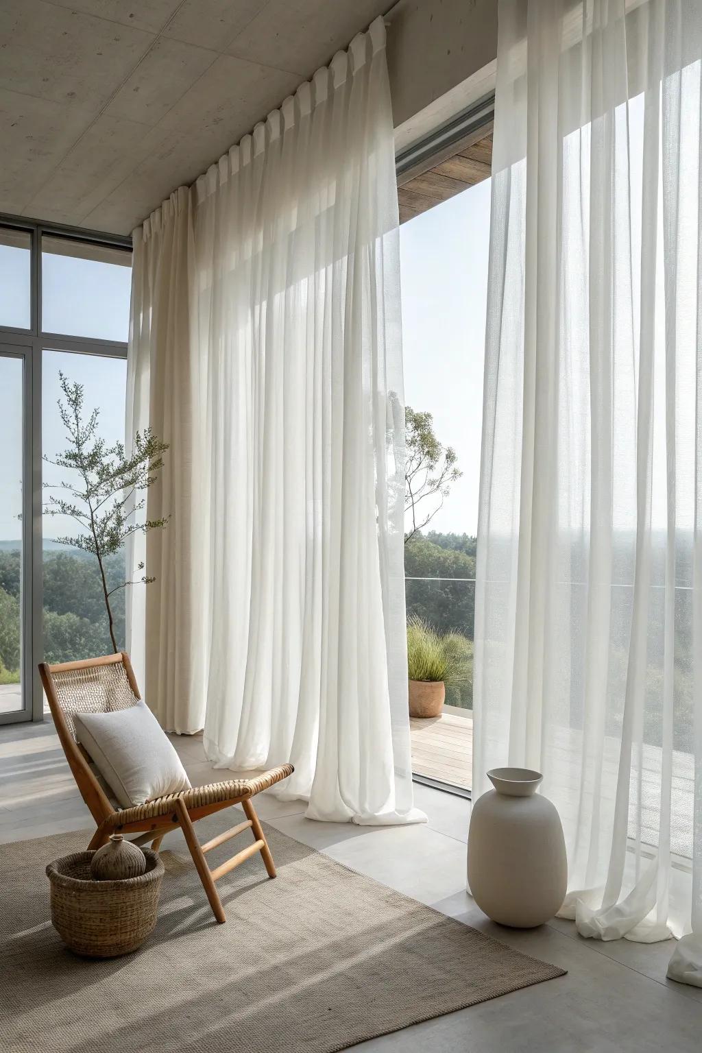 Enhance your space with floor-to-ceiling sheers that add height and drama. #HeightIllusion #ElegantInteriors