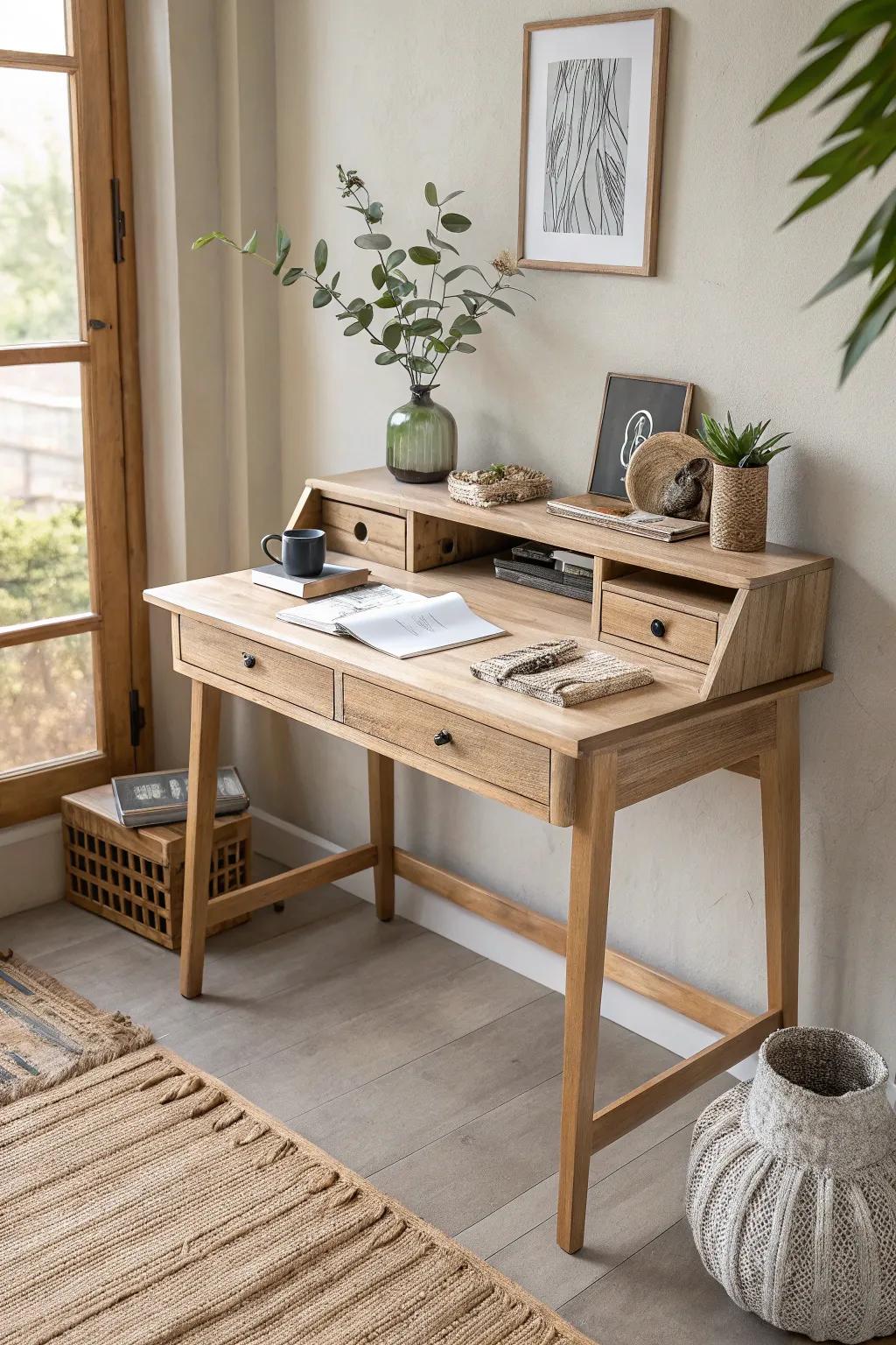 Seamlessly shift between styles with a console table that doubles as a workspace.