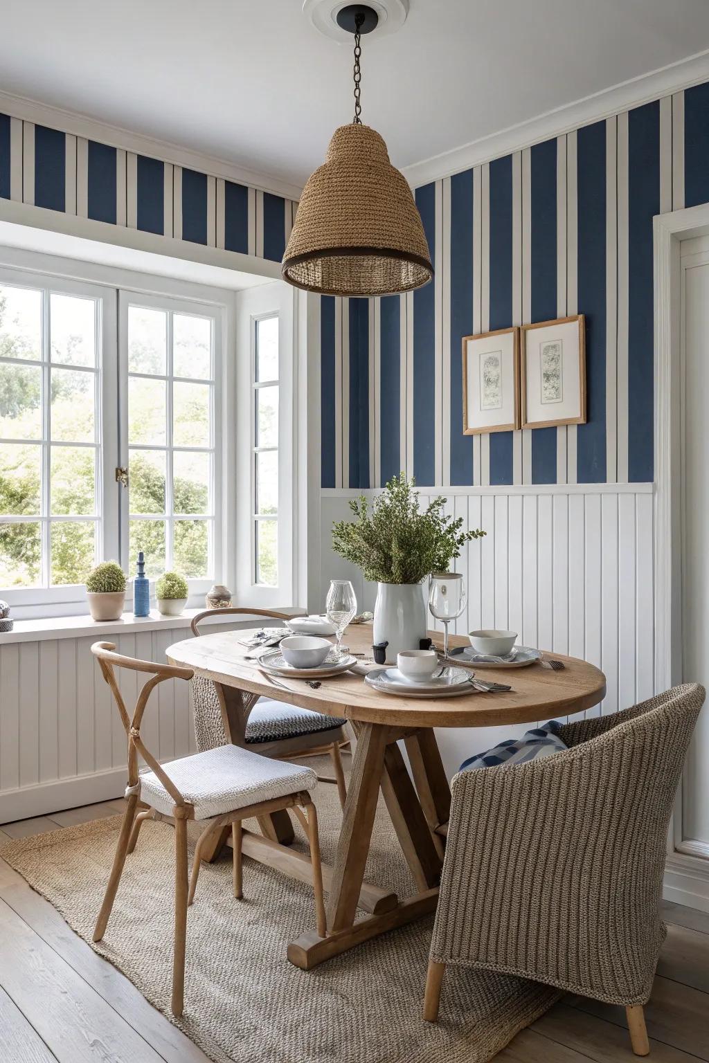 Let a striped accent wall steal the show and bring new life to your dining space.