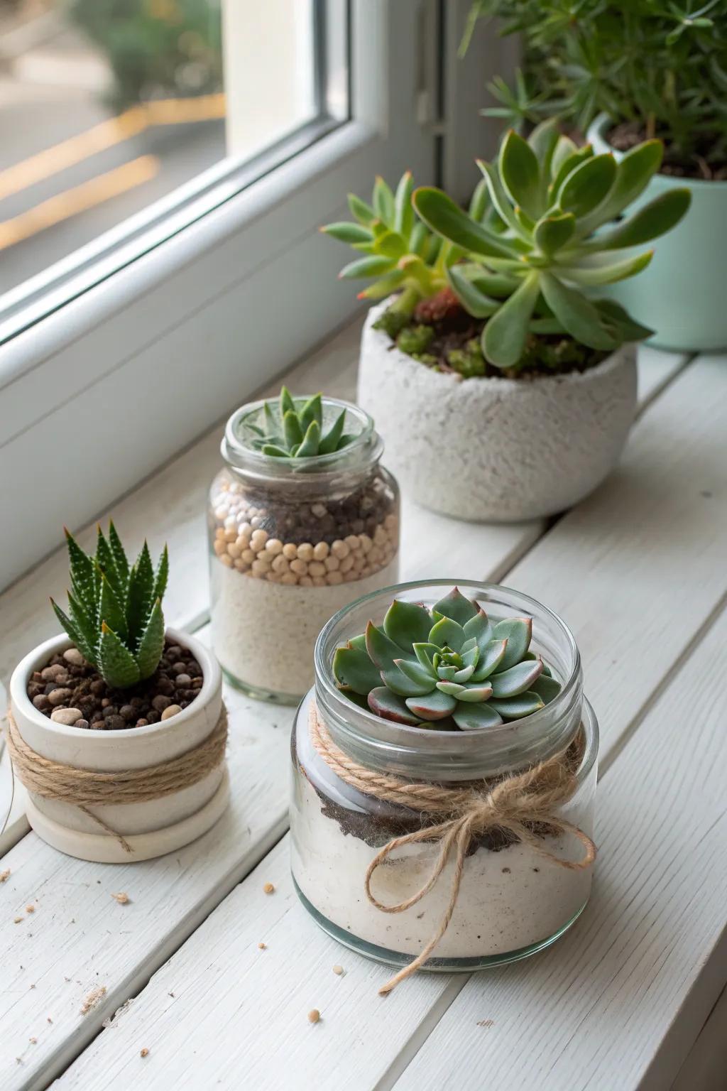 Embrace sustainability with stylish succulent planters crafted from repurposed glass jars. 🌿 #EcoFriendlyDecor #DIYInspiration