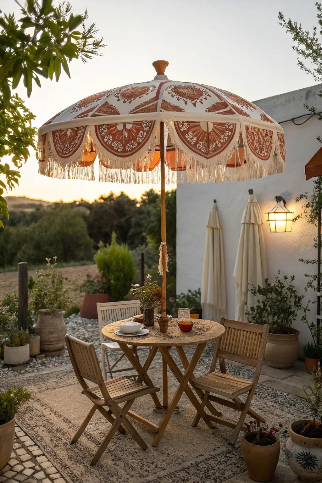 Turn your garden parasol into a work of art with hand-painted designs.