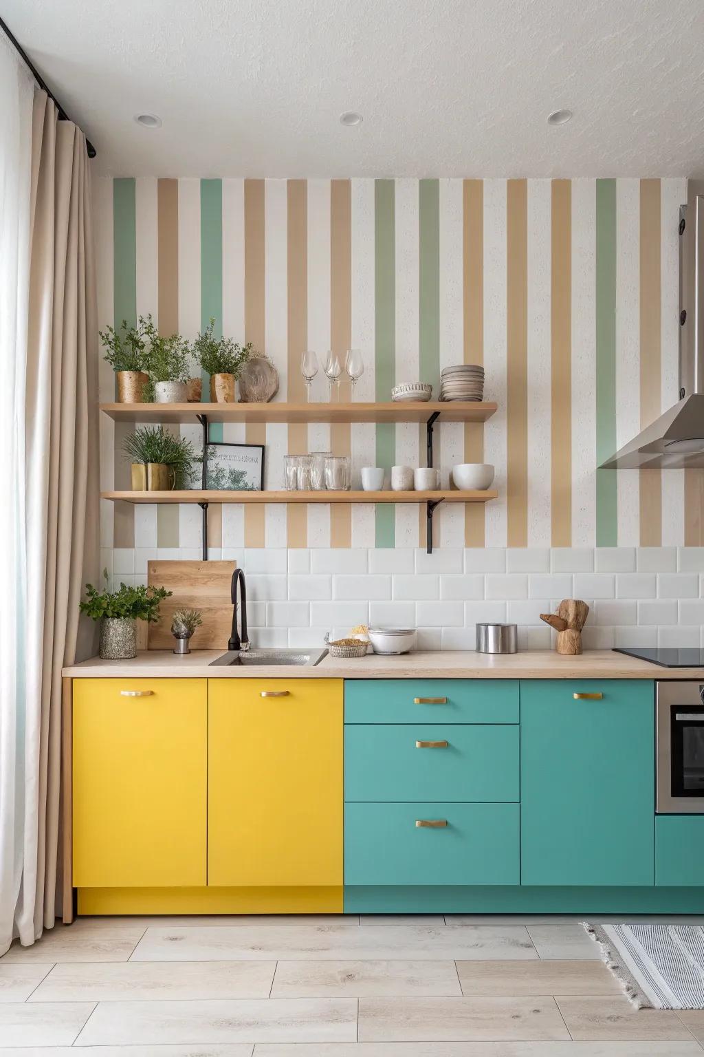 Add charm to your kitchen with playful vertical stripes for a lively cooking space.