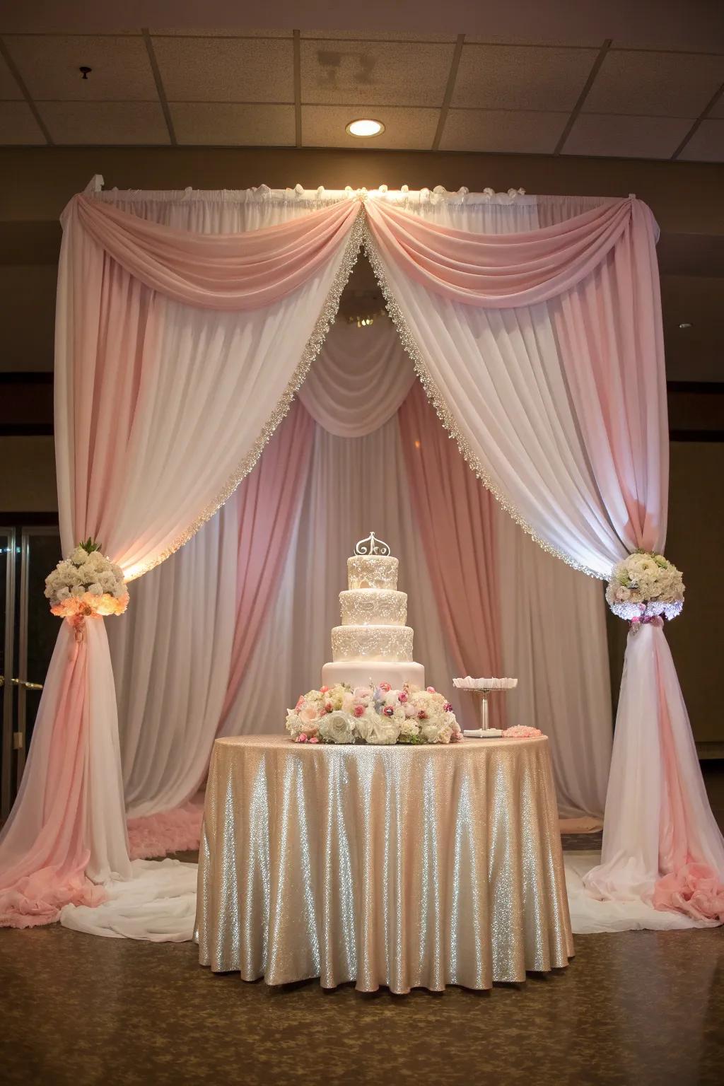 Wrap your cake in elegance with flowing drapery that whispers sophistication.