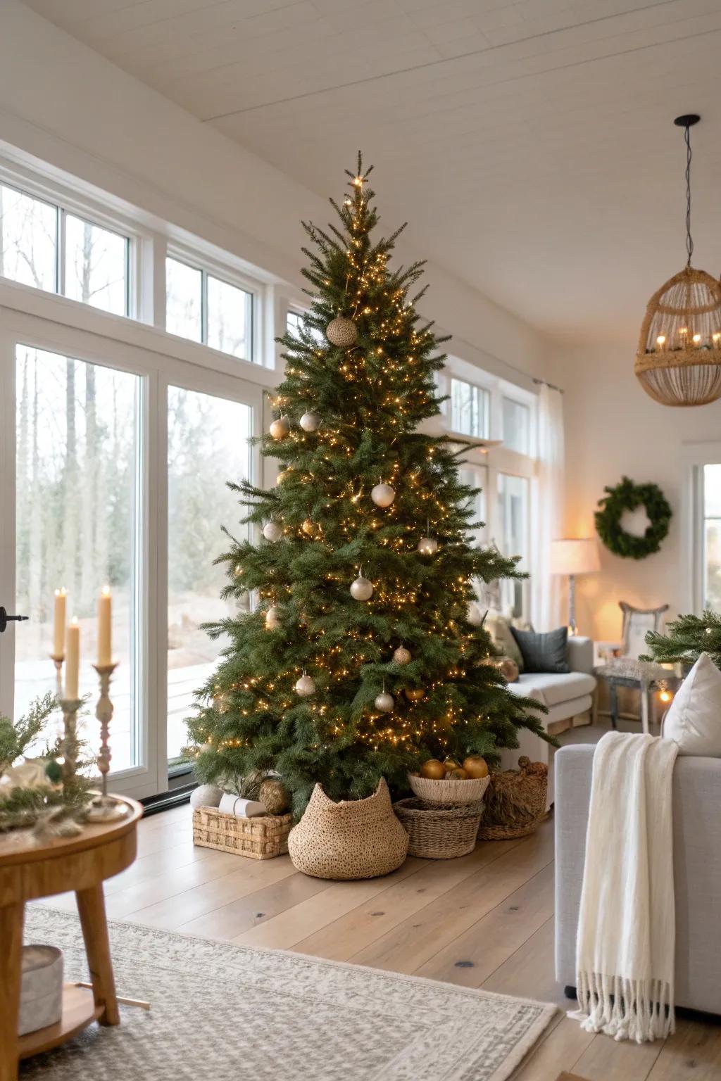 Unify your open space with a central Christmas tree, ensuring holiday cheer is felt throughout your home.