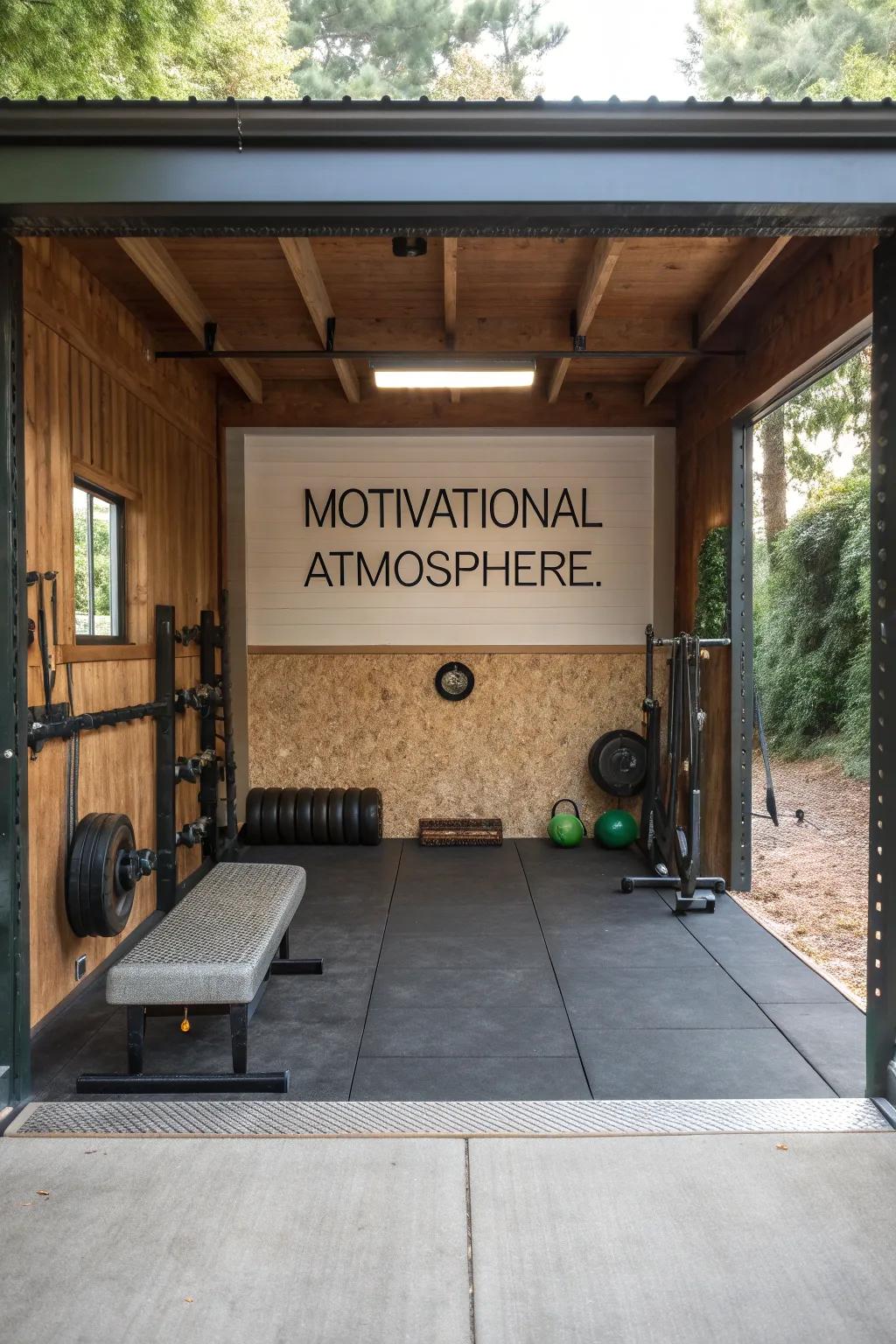 Inspire yourself daily with motivational decor in your garage gym. 🎨 #Motivation #HomeGymDecor #Inspiration